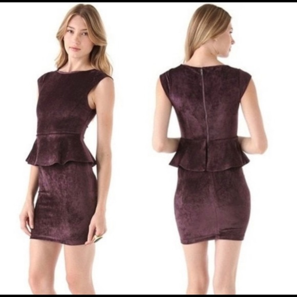 Alice + Olivia Plum Velvet Peplum Dress - Picture 2 of 5